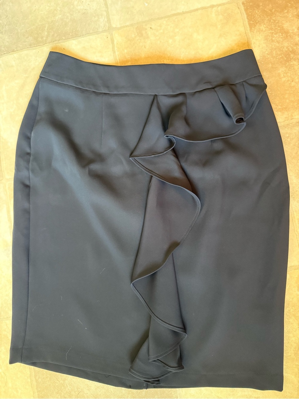 Elle Black Ruffle Front Pencil Skirt